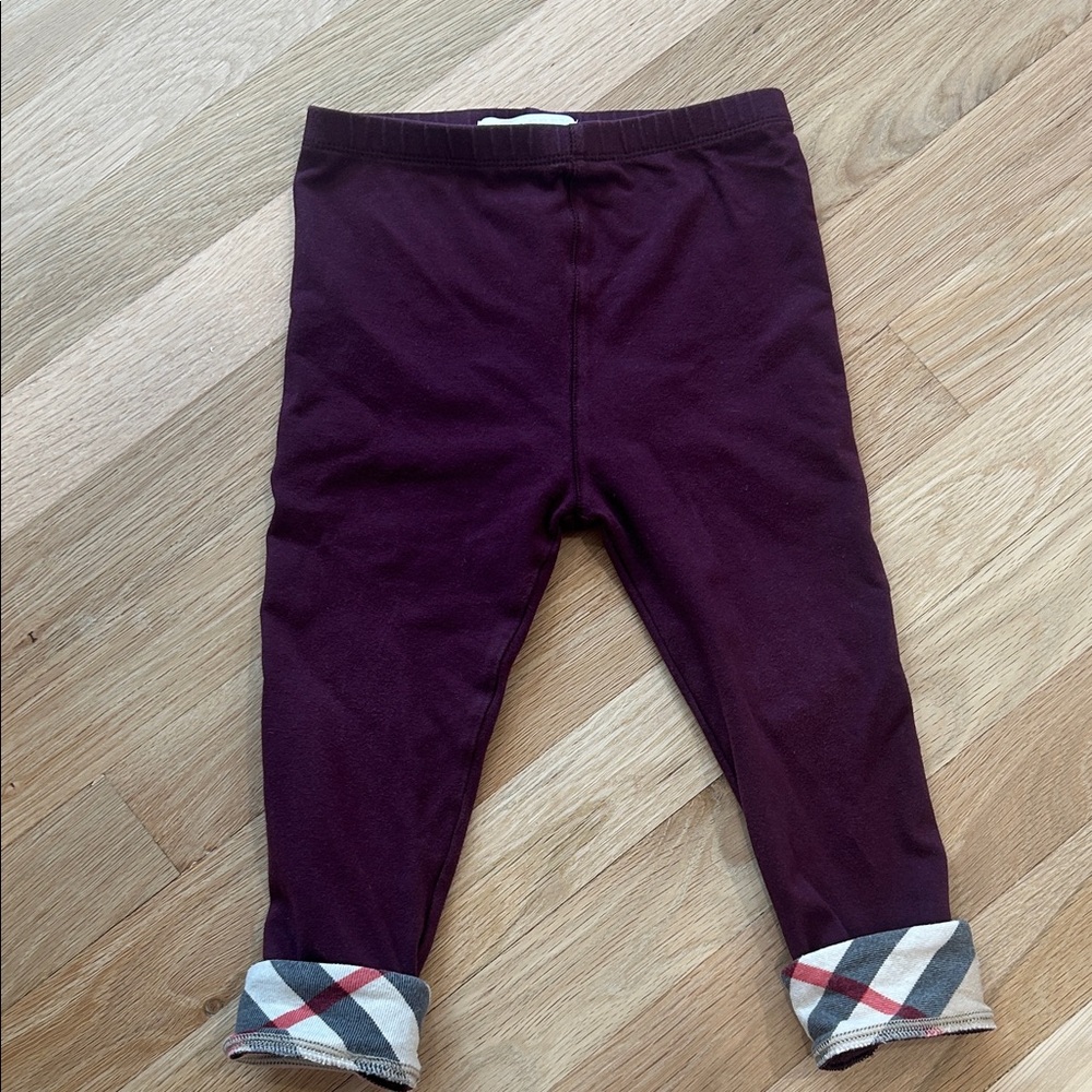 Burberry Kids Maroon Leggings with Checkered Cuffs